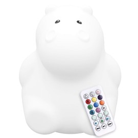 LumiPet Hippo Kids Night Light, Huggable Nursery Light for Baby and Toddler, Silicone LED Lamp, Remote Operated, USB Rechargeable Battery, 9 Available Colors, Timer Auto Shutoff