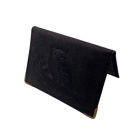 Velluci Pelle Genuine Leather Slim Credit Card Holder, Oyster Card Holder,License Holder, ID Holder (Black Owl)