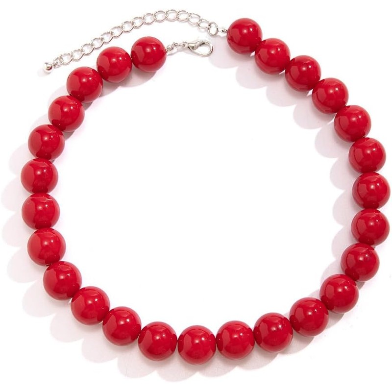 Gargantilla grande con abalorio rojas para mujer, clásico de perlas