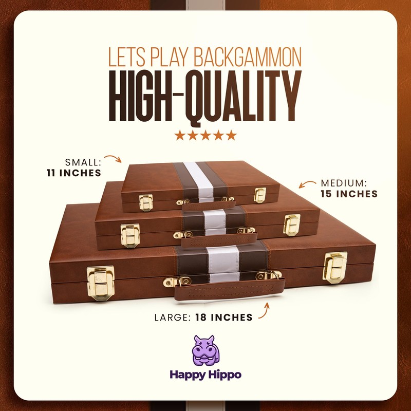 Backgammon Board Game, Deluxe Leather Like Case, Felt Interior, Brown,