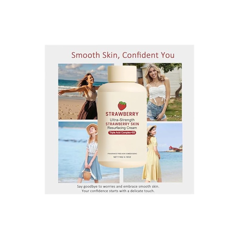 Strawberry Skin Treatment Cream, 118g Exfoliating Moisturizing Lotion for Bumpy