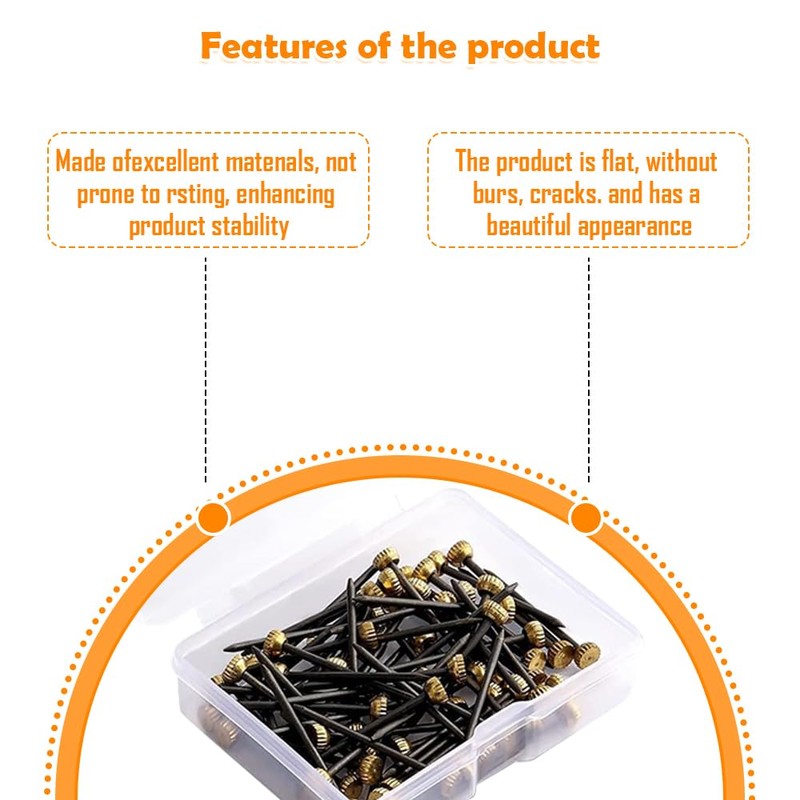 60pcs Picture Hanging Nails with Brass Heads – Masonry Pins
