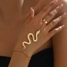 Yienate Boho Snake Bracele Snake Finger Ring Bracelet Statement Serpent Slave Hand Chain Punk Open Band Ring Snakes Chain Bracelets Snakes Hand Harness Friendship Bracelets Jewelry for Women