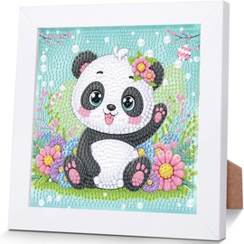 YarnWhimsy Panda Diamond Painting Children with Frame Diamond Art Pictures Panda, Animals Diamond Painting Children from 4 6 8 10 Years as a Gift for Home Wall Decor (18 x 18 cm)