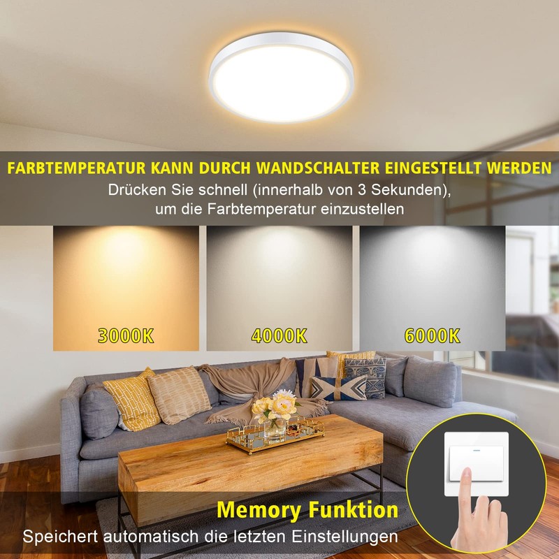 Smanu LED Ceiling Light Dimmable with Remote Control, 18 W