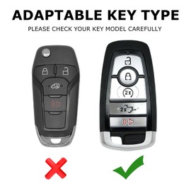 0BT59 for Ford Key Fob Cover, 5-Button, Metal Key Case with Keychain, Compatible with 2018-2025 Edge, Expedition, Explorer, Maverick, Mustang, Bronco, F-150/250/350/450/550, for Lincoln Accessories