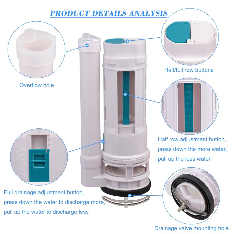RDEXP Toilet Cistern Dual Flush Push Button Valve Replacement for
