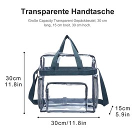 MINZHI Transparent bag 30 x 30 x 15 cm, transparent lunch bag, transparent shopping bag and clear bag, PVC cosmetic storage bag, suitable for stadiums, shopping malls, gyms etc., gray
