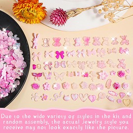 Aurora Bow Nail Charm 200Pcs 3D Multi Shapes Nail Charms Pink Mix Styles Butterfly Bow Flower Bear Lollipop Heart for Nail Art Decoration DIY Crafts Design Accessories