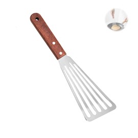 Nevoluxer Stainless Steel Fish Spatula, Kitchen Utensil with Slots and Wooden Handle for Fish Meat Eggs, Ideal for Frying, Turning and Pancakes, Robust Stainless Steel Design