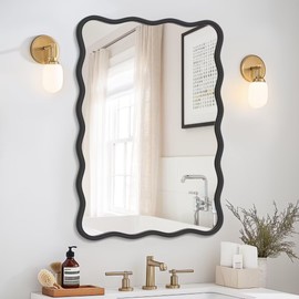 PROHOMEWARE 20 * 28" Black Bathroom Mirror for Wall,Wavy Rectangular Mirror,Vanity Mirror,Bathroom Mirrors for Wall,Wall-Mounted Metal Frame Mirror for Bedroom Entryway Living Room Farmhouse (Black)