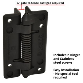 D&D Technologies KF3SPS KwikFit Polymer General Purpose Gate Hinge, for Self-Closing Gates up to 44 Pounds, Black, for Any Square Gate Frame and Post, 2 Count