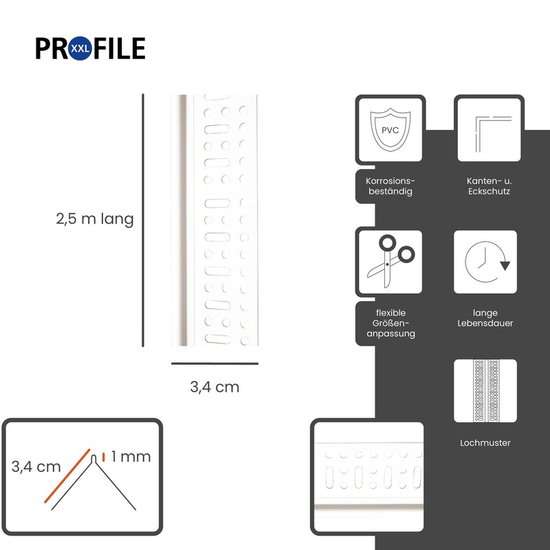 ProfileXXL PVC Corner Bracket, Corner Profile, Edge Protection Drywall 2.5