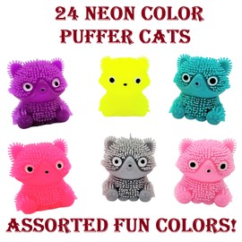 Mini Puffer Cat Balls (Pack of 24) (1.75") Cats Stress Relief Fun Soft Toys for Party Favors. Great for Soothing ADHD, Stress, Autism and More. (Cats)