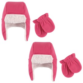 Hudson Baby Cozy Warm Toddler Hat and Mitten Set, Dark Pink, 3T