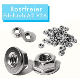 Flange Nuts without Locking Teeth (Smooth) M8 DIN 6923 Stainless Steel A2 V2A M8, Pack of 50