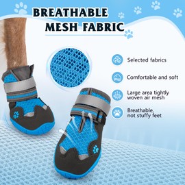 FISHOAKY Dog Shoes for Large Medium Small Dog, Mesh Breathable Dog Shoes for Hot Pavement, Anti-Slip Dogs Boots Paw Protectors with Reflective for Outdoor Walking Indoor Hardfloors (Size 2)