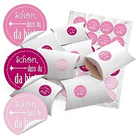 Logbuch-Verlag 24 Small "Schön dass du da bist" Gift Boxes White Pink Wedding Favour Party Bag Packaging 15 x 10.5 x 3 cm