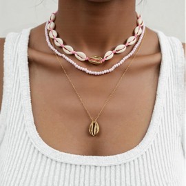 Your Always Charm Seashell Necklace Gold Shell Necklaces for Women Layered Boho Beaded Puka Shell Necklace Summer Outfits for Women Beach Vacation Essentials Beachy Jewelry Gifts
