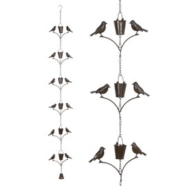 Topadorn Rain Chain Outdoor Decoration 6.3 FT, Rain Catcher Metal Chain Gutter Downspout 76'' for House Eaves, Garden & Patio, Birds & Buckets