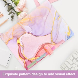 Ddaowanx Expanding File Folder, Letter A4 Size Accordion Plastic File Organizer, 5 Pocket Folders for Documents, Aesthetic Folder with Labels, Paper Organizer for School Office (Pink Marble)