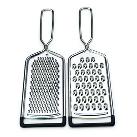 RSVP International Endurance Kitchen Collection Multi-Use Cheese Grater Handheld Potato Slicer Shredder for Hard & Soft Cheeses, Vegetables & Zesting, 10 x 2-3/4-Inch, Non-Slip Bottom, 2 Piece
