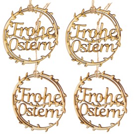 Logbuch-Verlag 4 Frohe Ostern Geschenkanhänger aus Holz - Osteranhänger mit Text 10 cm
