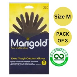 3 X Gardening Rubber Gloves Extra Tough & Non-Slip Grip for Outdoor Cleaning | Roll-top Cuffs Cotton-lined & Double Layered | Medium Black