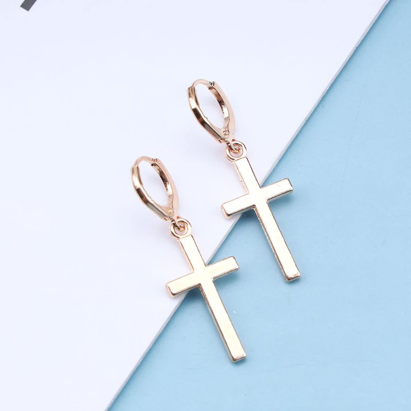 Atentuyi Boho Cross Ring Earrings Gold Tiny Cross Earrings Cross