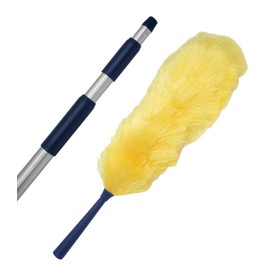 High Ceiling Cobweb Duster and Pole | Ceiling Fan Cleaner Extendable Duster | Nylon Telescoping Long Handle Extension Duster For Cleaning Spider Webs | Lightweight, 3-Stage Aluminum Pole