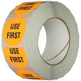 TapeCase INVLBL-039 “Use First” Inventory Control Label in Orange [Pack of 1000] - 2 in. Circular Label for Marking, Color Coding, Notating Inventory Items