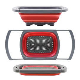 Qimh Colander Collapsible, Over The Sink Veggies/Fruit 6-Quart Strainers and Colanders with Extendable Handles, Folding Strainer for Kitchen