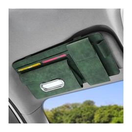 JNNJ Car Sun Visor Organiser, Card Holder, Adjustable Sun Visor Organiser, Car Multifunctional Storage Bag for Sunglasses, Bank Cards (Army Green)