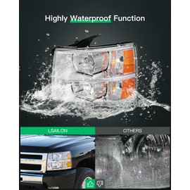 LSAILON Fit For Chevy Silverado 1500 2007-2013 For Chevy Silverado 2500 2007-2009 2014 For Chevy Silverado 2500 HD Headlight Assembly Chrome Housing Amber Reflector Clear Lens Driver & Passenger