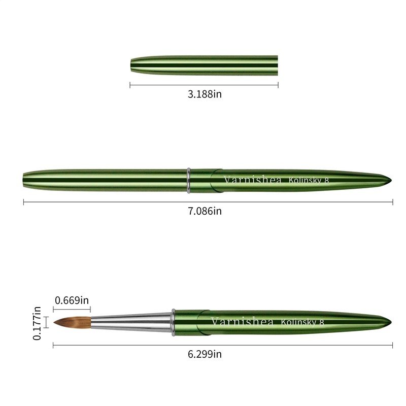 Kolinsky Hair Acrylic Nail Brush Green Metal Handle Professional Manicure
