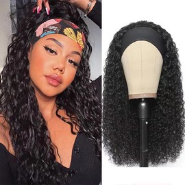 Headband Wig Human Hair Deep Wave Curly Wigs for Black Women 22 Inch Brazilian Human Hair Wigs Deep Wave Headband Wig Glueless None Lace Front Wigs 150% Density Natural Color
