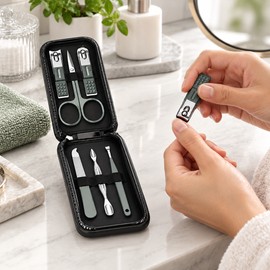6-Piece Nail Clipper Set – Stainless Steel Manicure & Pedicure Tools with Portable PU Leather Case