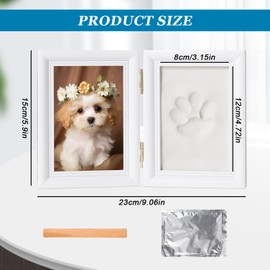 Sporgo Paw Print Set Dog Cat: 3D Picture Frame with Photo and Paw Prints, Paw Print Set with Stand, Wooden Picture Frame for Dogs or Cat Owners