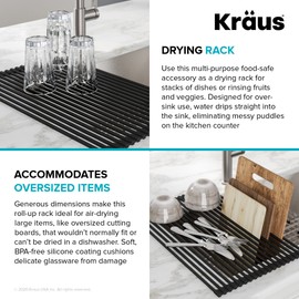 Kraus Roll Up Dish Drying Rack with Self-Draining Silicone Dish Drying Mat and Silicone Soap Dish Holder in Black, KDM-KRM-10BL