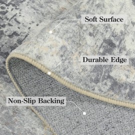 Lahome Lahome Modern Abstract Round Rug - 5Ft Grey Living Room Rugs Washable Bedroom Circle Rugs Indoor Dining Table Mat, Soft Non Slip Low Pile Contemporary Office Carpet for Playroom Kitchen Coffee Table