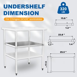 Chingoo Stainless Steel Undershelf for 24x30 Inch Commercial Work Prep Table - Bottom Shelf Add-On Extra Storage for NSF Kitchen Restaurant, Café, Bakery