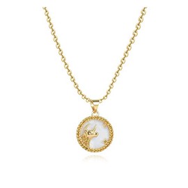 MiiFort Taurus Astrological Signs Zodiac Pendant Necklace for Women Sister Daughter Family Christmas Auntie Granddaughter BFF Constellations Horoscope Round Gold Opal Pendant Birthday Birthstones