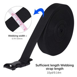 RETON 20mm Wide 10 Yards Black Nylon Webbing Strap + 20 PCS Adjustable Buckles Plastic Side Release Buckles for Repairing Backpack Pet Collar Making DIY Luggage Strap and Outdoor Supplies.