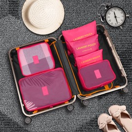 WOWTOY 6PCS Packing Cubes for Travel Luggage Organiser Bag Compression Pouches Clothes Suitcase, Packing Organizers Storage Bags for Travel Accessories, Rose Red