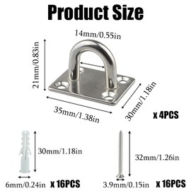 4 Sets Heavy Duty Pad Eye Plate M5 Stable Ring Hook with Screws Stainless Steel U-Shaped Wall/Ceiling Mount Hook Tie Rings for Horses Yoga Training Swings Hammock Hanging