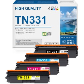 TN-331 TN331 Toner Cartridge Set Black Cyan Magenta Yellow 4-Pack Toner Replacement for Brother TN331 TN-331 Toner Compatible with MFC-L8850CDW MFC-L8600CDW HL-L8250CDN HL-L8350CDW HL-L8350CDWT