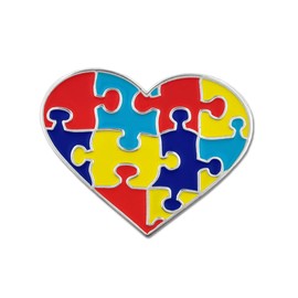 PinMart Autism Awareness Puzzle Pieces Heart Pin – Nickel Plated Enamel Lapel Pin - Inspiring Symbols of Autism Support - Secure Clutch Back for Hats, Scarves and Backpacks – 1 Piece