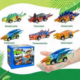 Juguetes De Dinosaurios,6 Minicoches De Dinosaurios con Retroceso,Regalos Infantiles De Cumpleaos Y Navidad                                           
