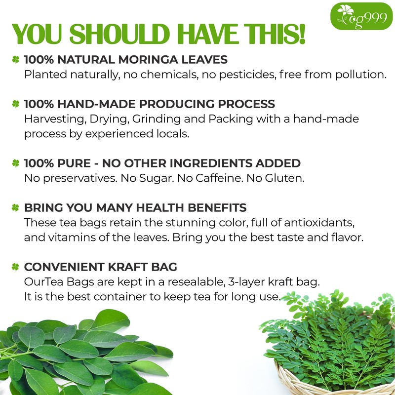 TOG999, Premium 60 Moringa Leaf Tea Bags, 100% Natural &