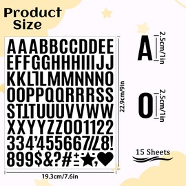 1470 Letter Stickers 15 Sheets Alphabet Stickers Number Small 1 Inch Vinyl Self-Adhesive Stick on Letters for Scrapbooking Water Bottles Cup DIY Crafts Sign Labels Notebook Mailbox (15, Black)